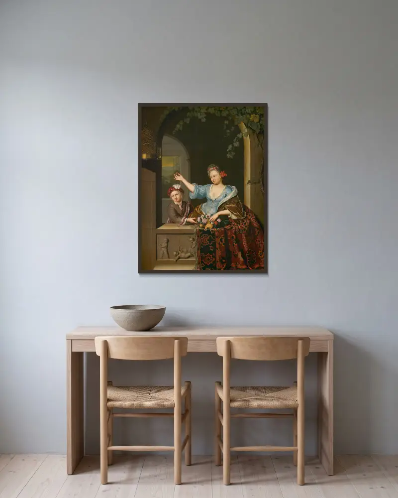 Žena na balkoně, Willem Van Mieris v rámu na stěně