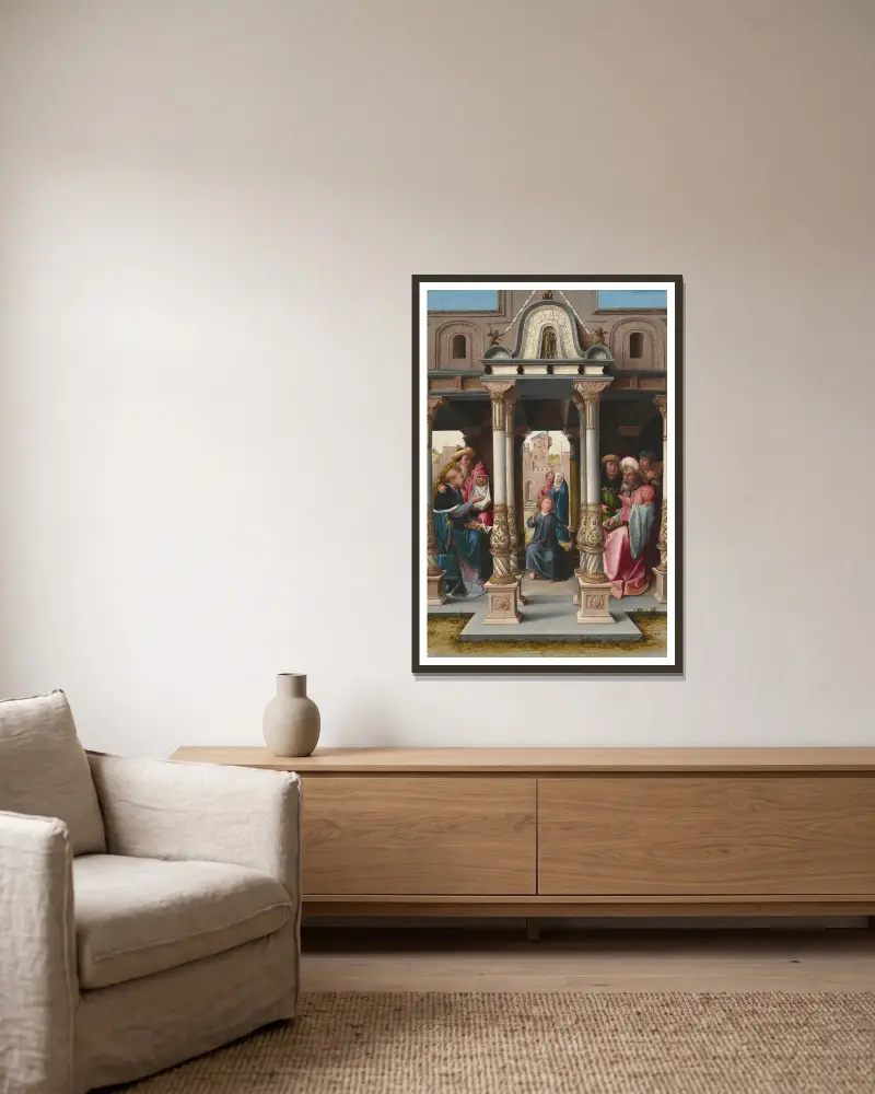 Chrystus wśród uczonych, Bernard van Orley w ramie na ścianie