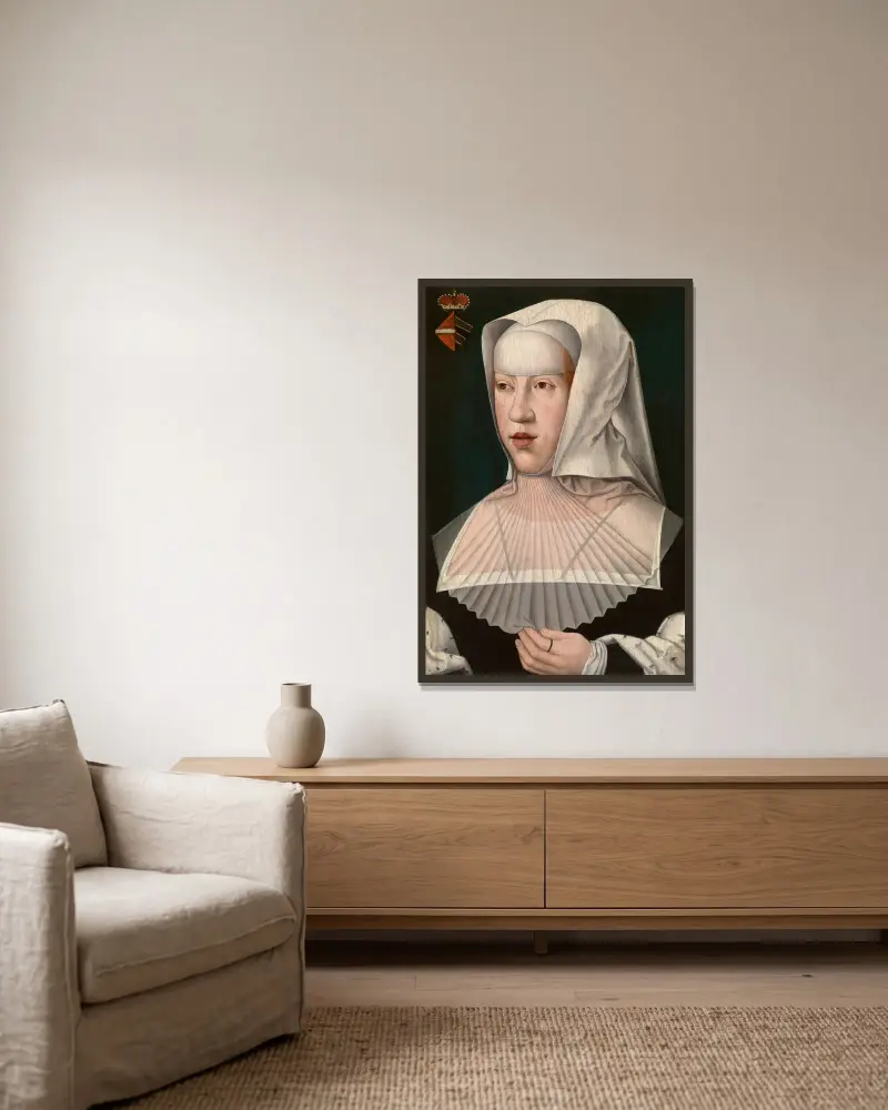 Margarete von Österreich von Bernard van Orley gerahmt an einer Wand