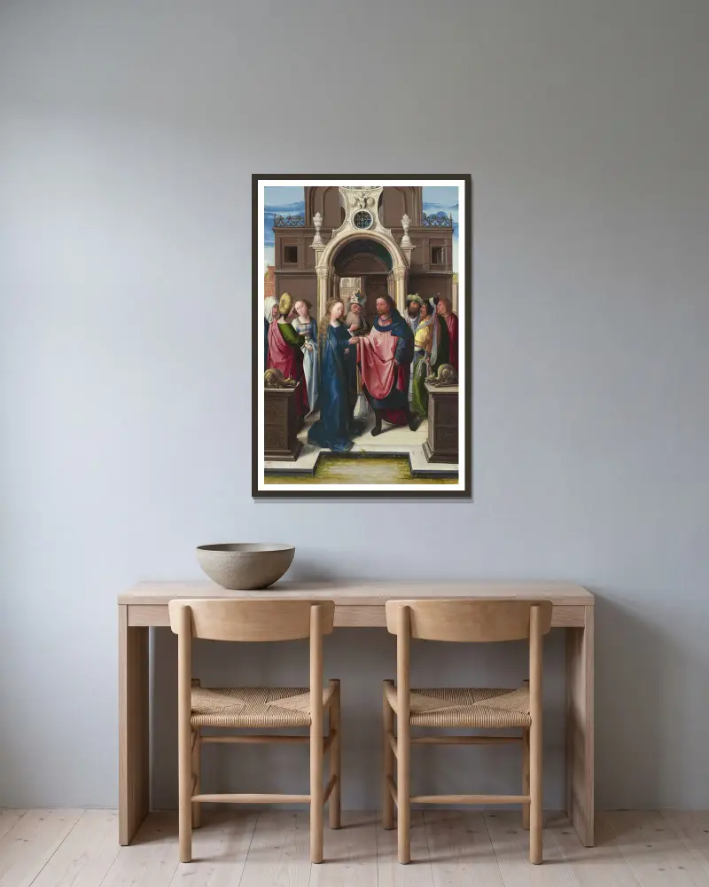 The Marriage of the Virgin av Bernard van Orley inramad på en vägg