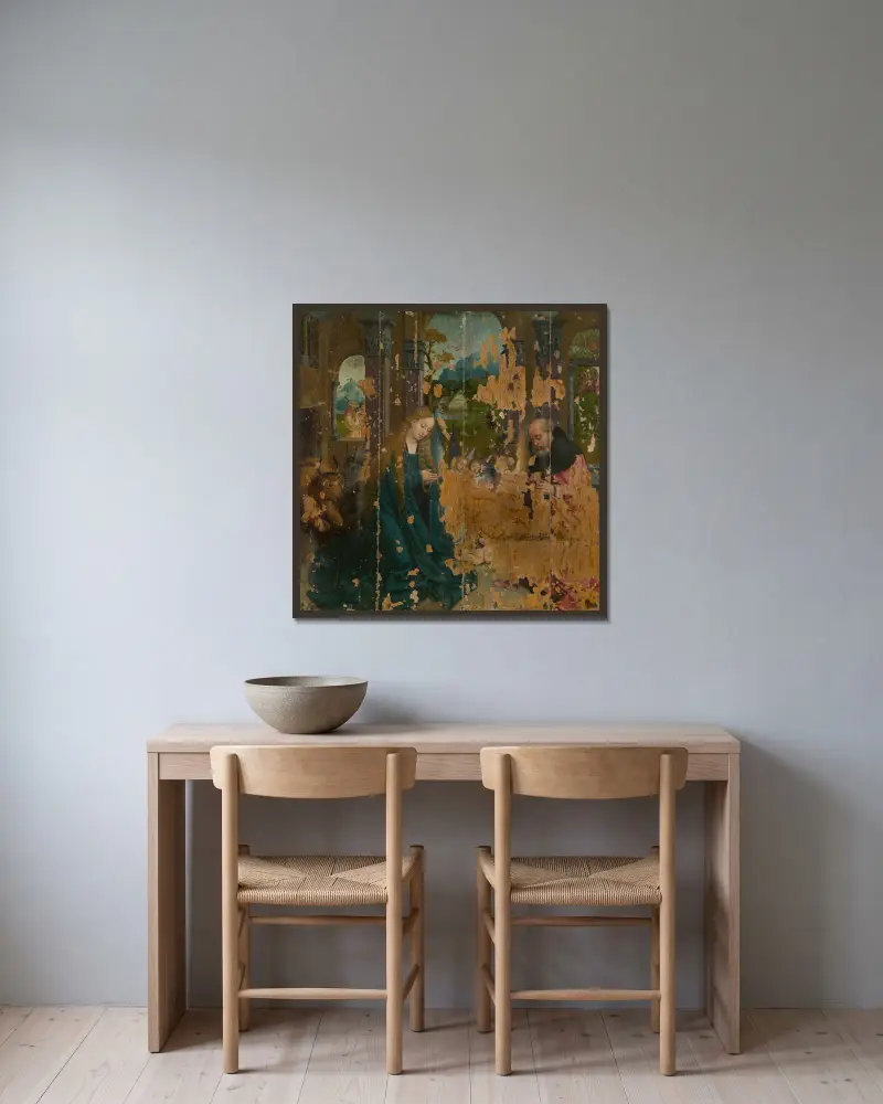 Jesu Geburt von Bernard van Orley gerahmt an einer Wand