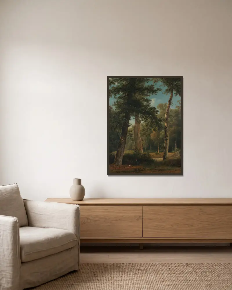 Ein Wald in Fontainebleau von Georgius Jacobus Johannes van Os gerahmt an einer Wand