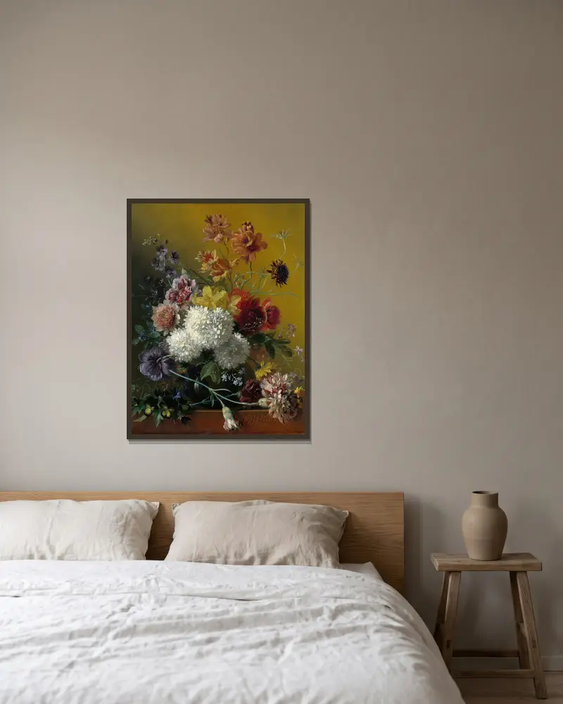 Stillleben mit Blumen von Georgius Jacobus Johannes van Os gerahmt an einer Wand