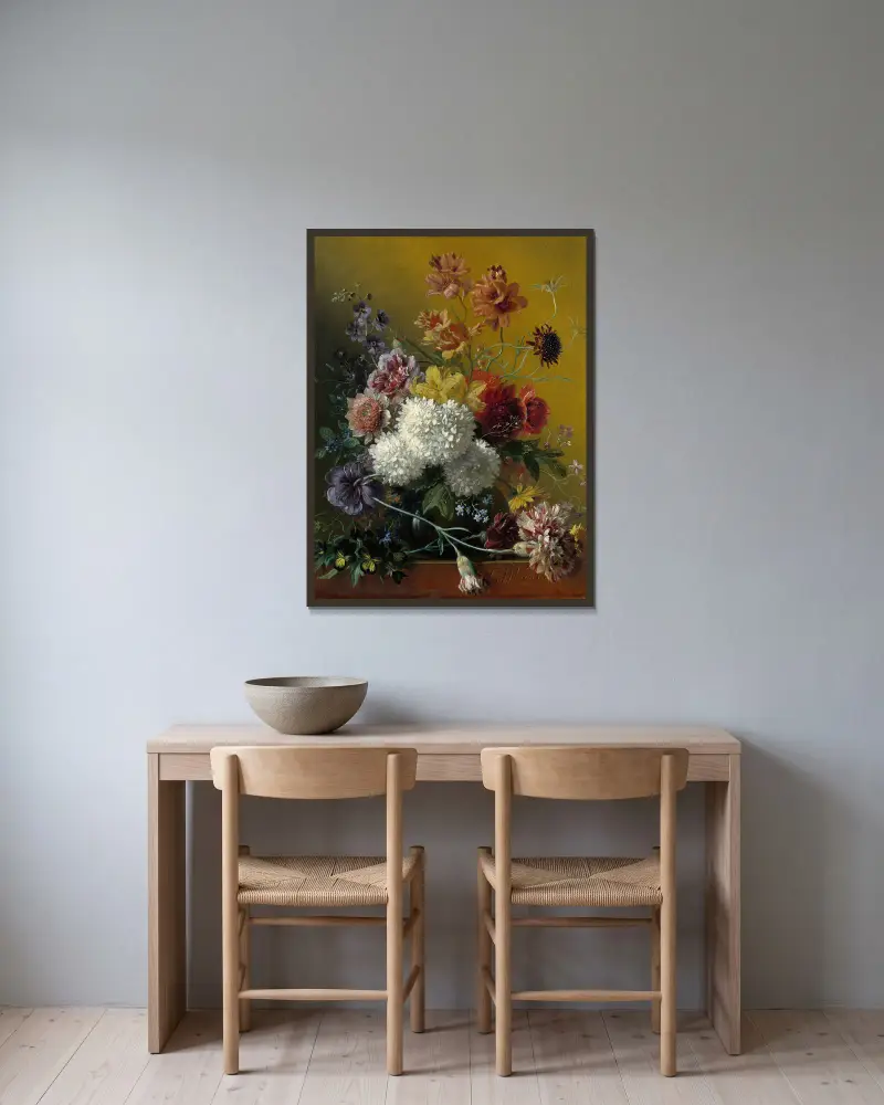 Stillleben mit Blumen von Georgius Jacobus Johannes van Os gerahmt an einer Wand