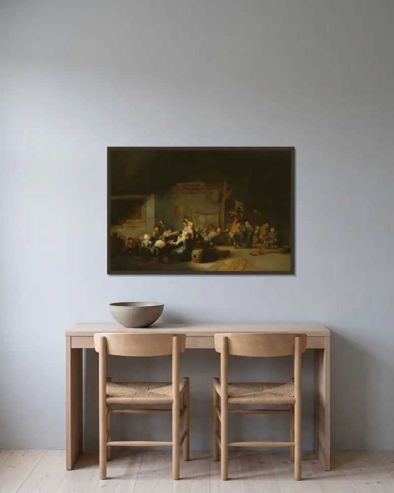Ett bröllopsgille på en krog av Adriaen van Ostade inramad på en vägg