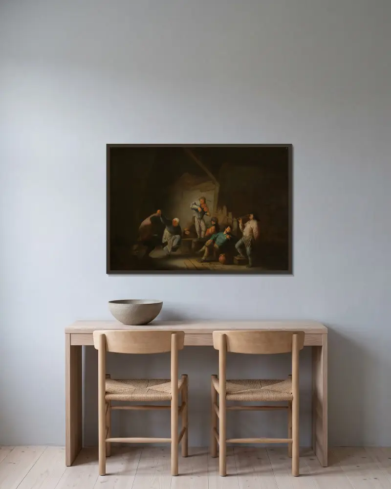 Tanzendes Paar von Adriaen van Ostade gerahmt an einer Wand