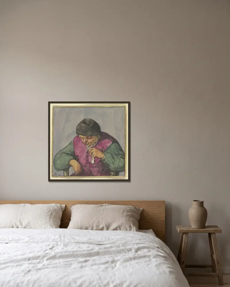 Halbfigur eines sitzenden Bauerns mit Pfeife av Adriaen van Ostade inramad på en vägg