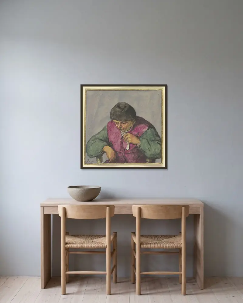 Halbfigur eines sitzenden Bauerns mit Pfeife av Adriaen van Ostade inramad på en vägg