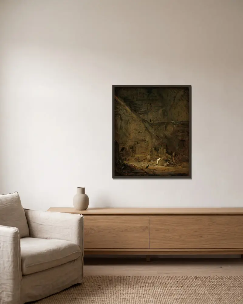 Interieur einer Scheune von Adriaen van Ostade gerahmt an einer Wand