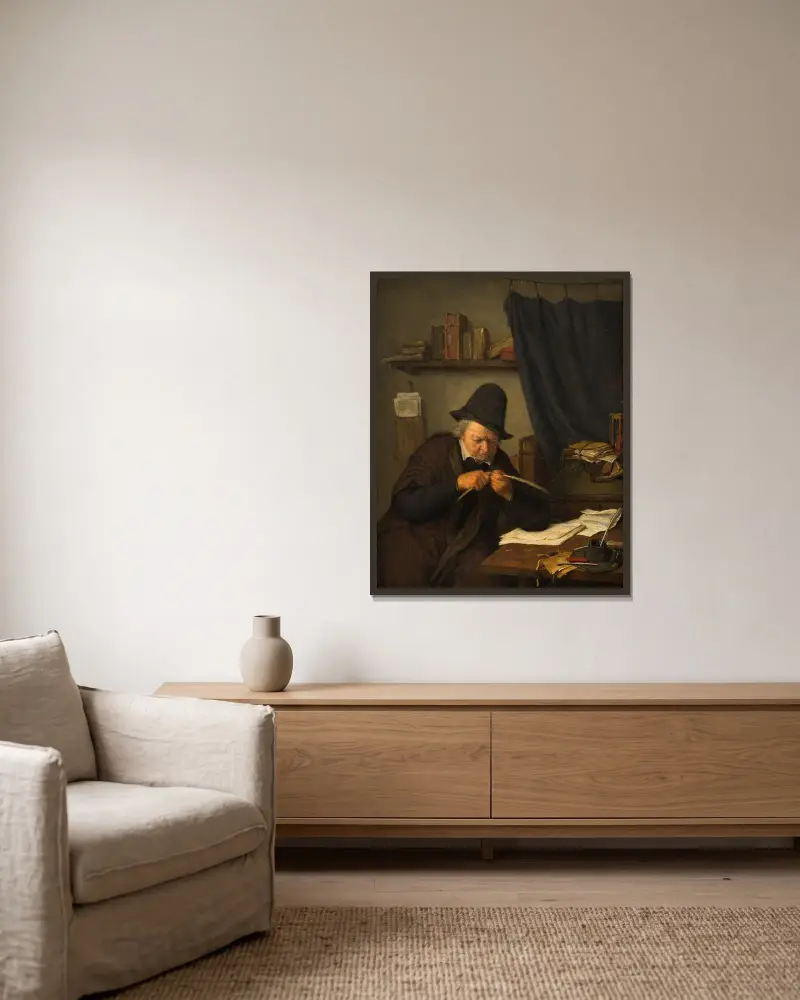 Advokat vid sitt skrivbord av Adriaen van Ostade inramad på en vägg