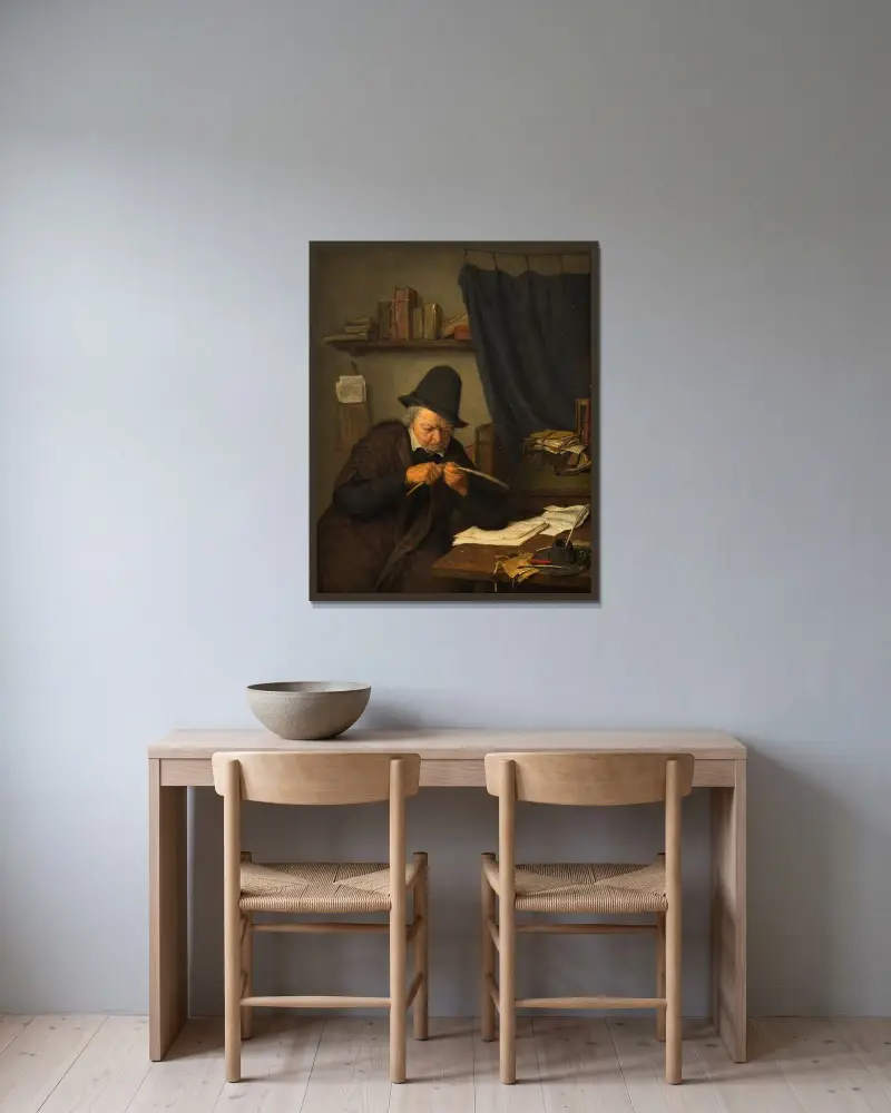 Advokat vid sitt skrivbord av Adriaen van Ostade inramad på en vägg