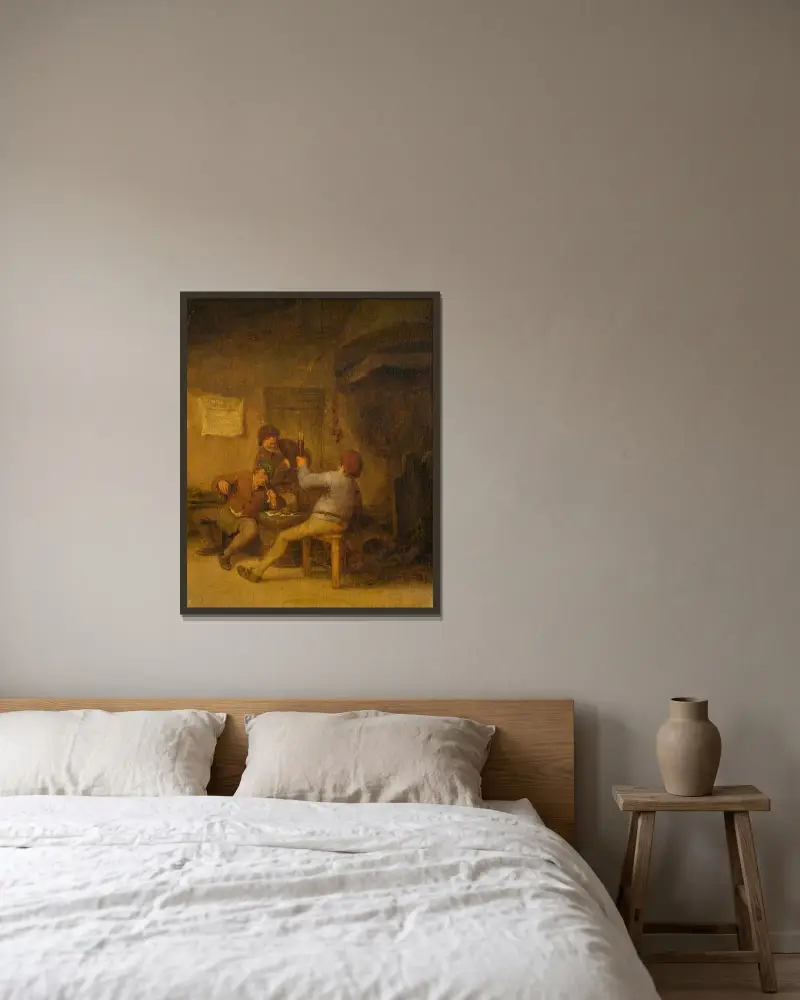 Bauern beim Trinken und Rauchen von Adriaen van Ostade gerahmt an einer Wand