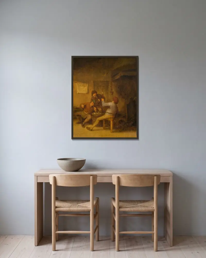 Bauern beim Trinken und Rauchen von Adriaen van Ostade gerahmt an einer Wand