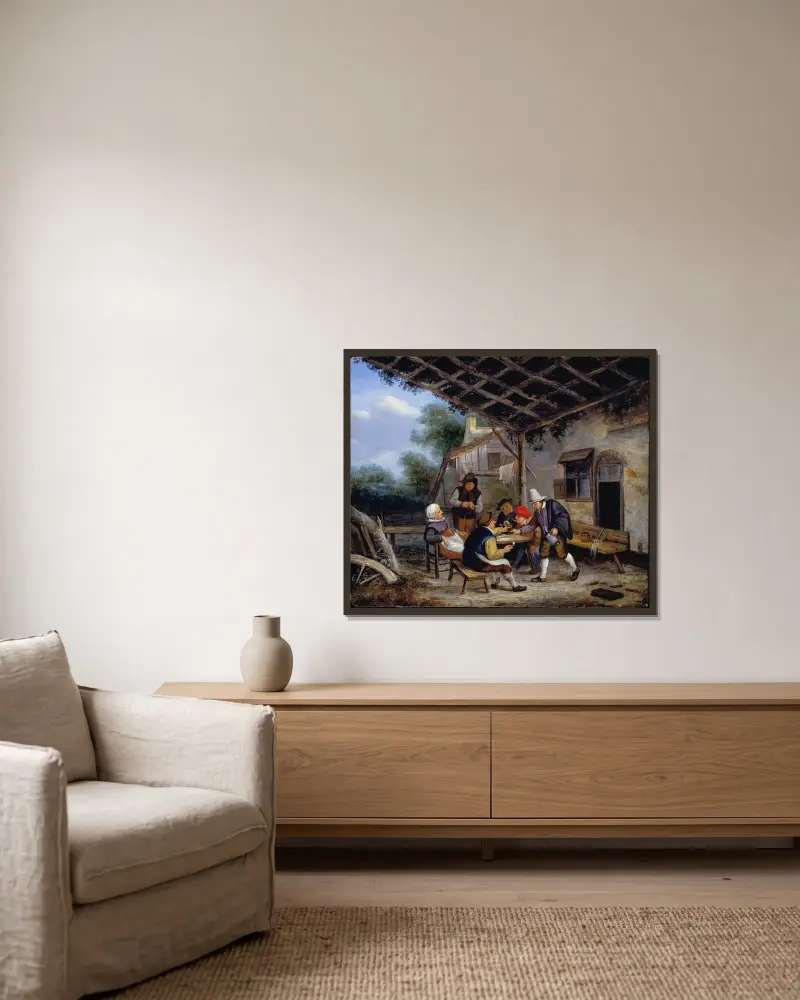 Peasants drinking av Adriaen van Ostade inramad på en vägg
