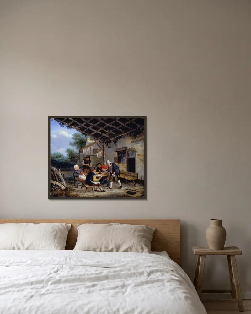 Peasants drinking av Adriaen van Ostade inramad på en vägg