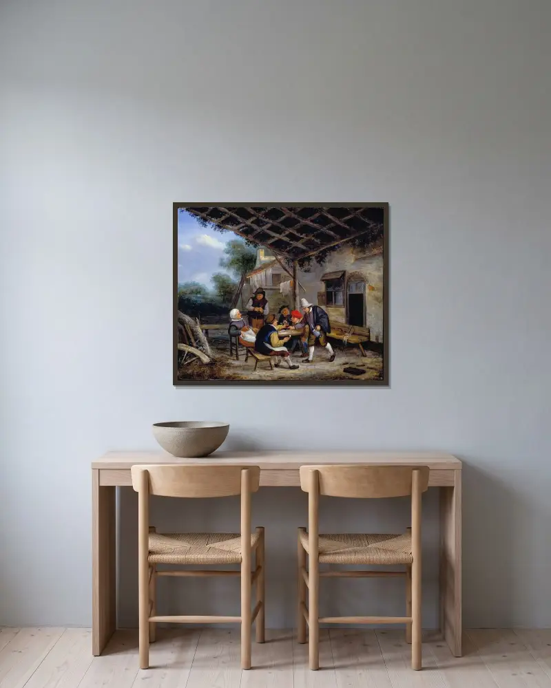 Peasants drinking av Adriaen van Ostade inramad på en vägg