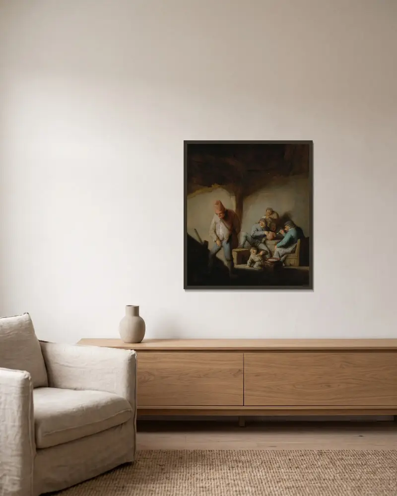 Peasants In The Interior Of An Inn av Adriaen van Ostade inramad på en vägg