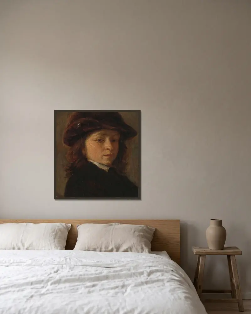 Porträtt av en pojke av Adriaen van Ostade inramad på en vägg