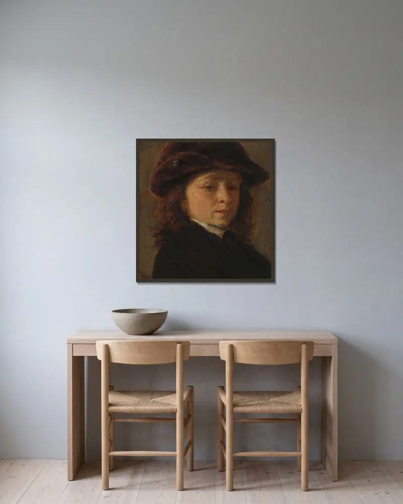 Porträtt av en pojke av Adriaen van Ostade inramad på en vägg