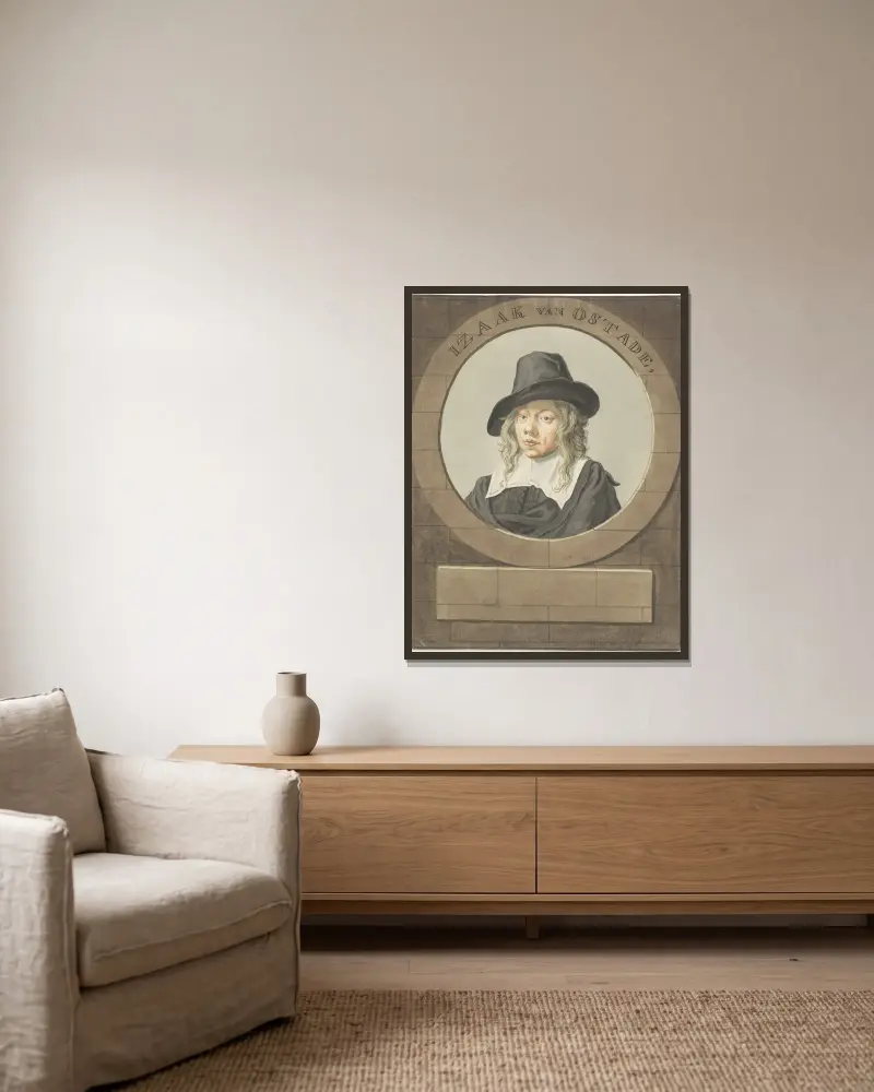 Porträt von Isaak van Ostade von Adriaen van Ostade gerahmt an einer Wand