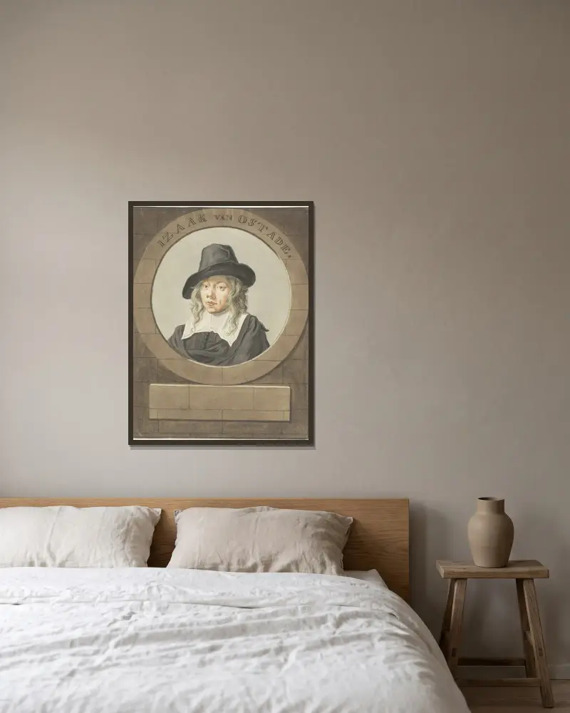 Porträt von Isaak van Ostade von Adriaen van Ostade gerahmt an einer Wand