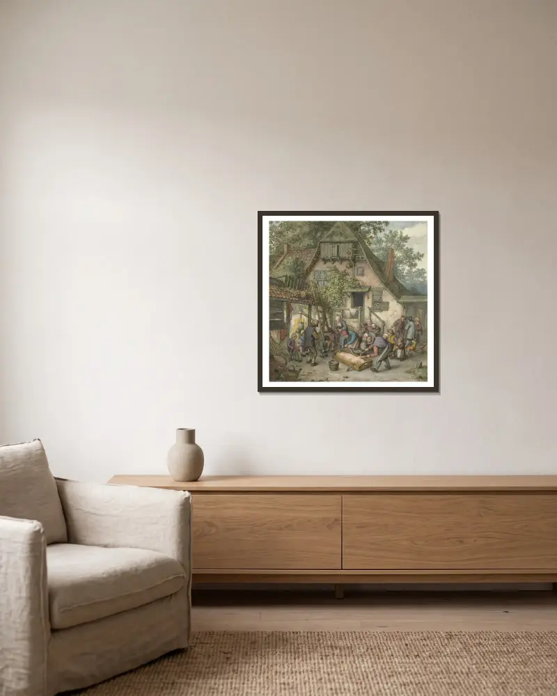 Škvaření vepře, Adriaen van Ostade v rámu na stěně