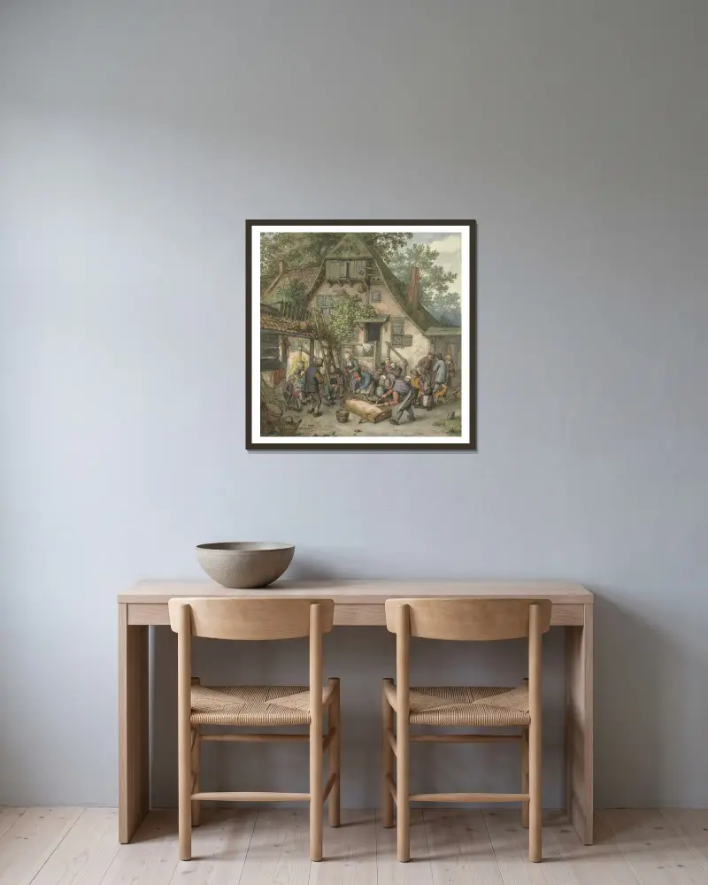 Škvaření vepře, Adriaen van Ostade v rámu na stěně