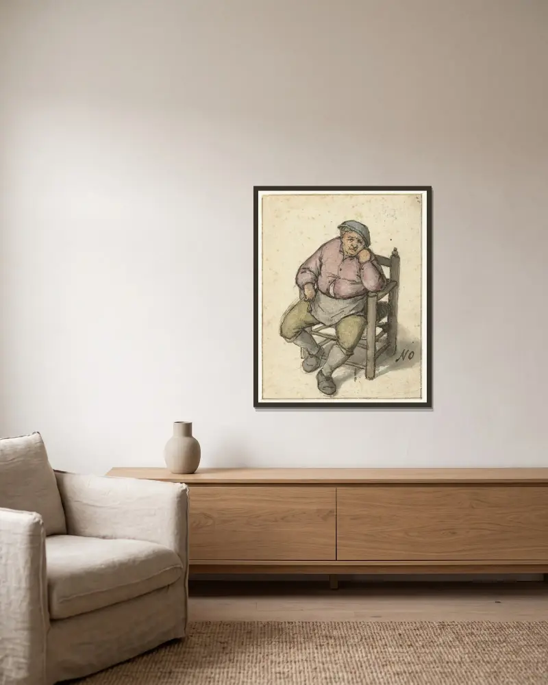 Seated Man with a Pipe av Adriaen van Ostade inramad på en vägg