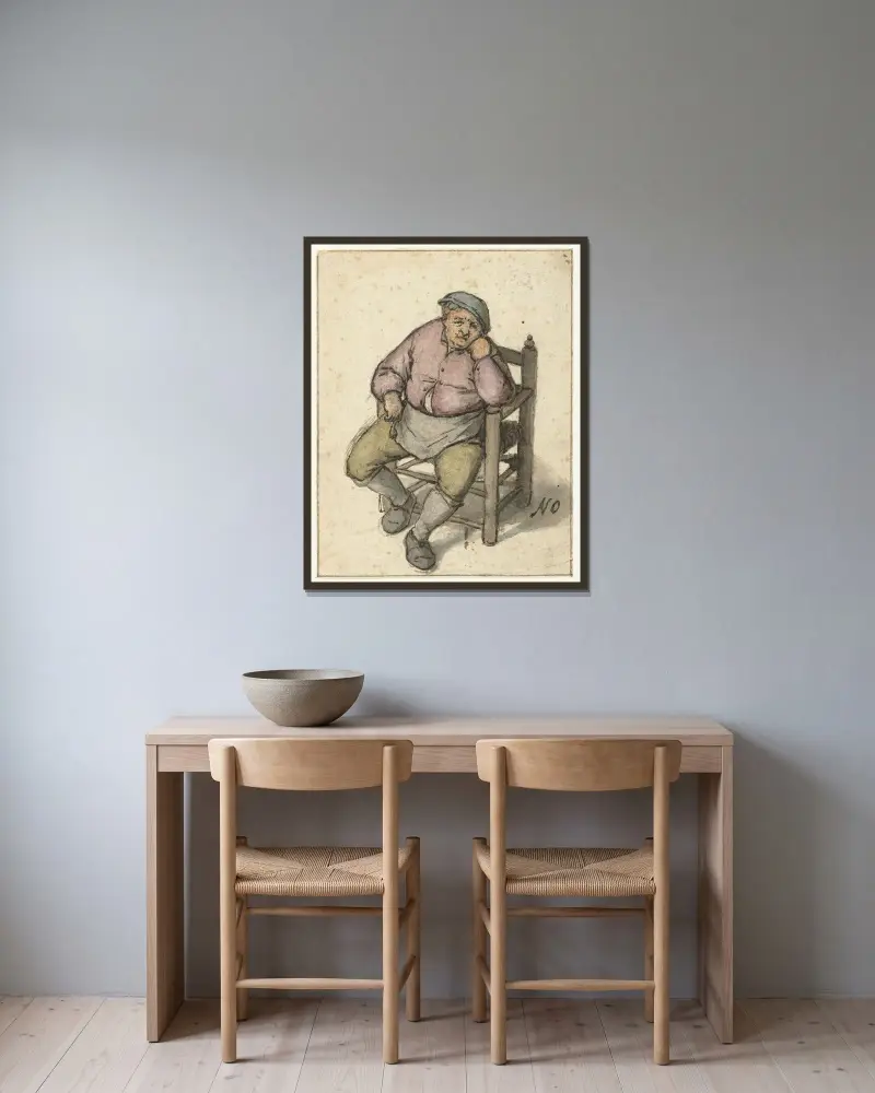 Seated Man with a Pipe av Adriaen van Ostade inramad på en vägg