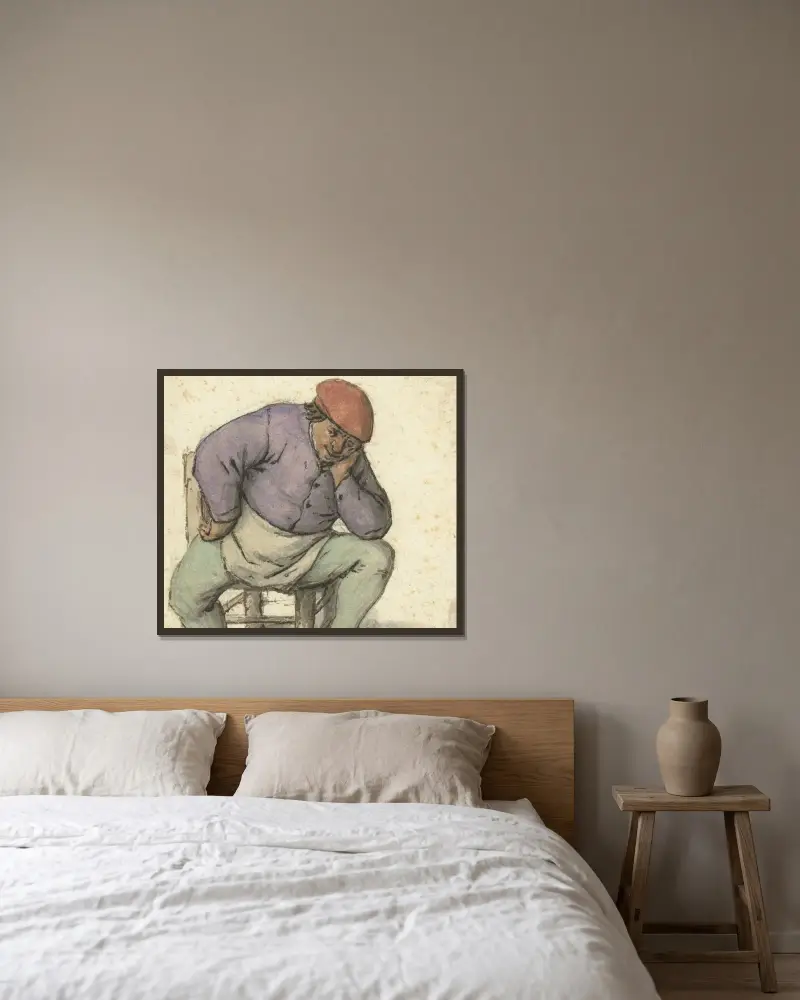 Sittande man med vänster fot på en kamin av Adriaen van Ostade inramad på en vägg