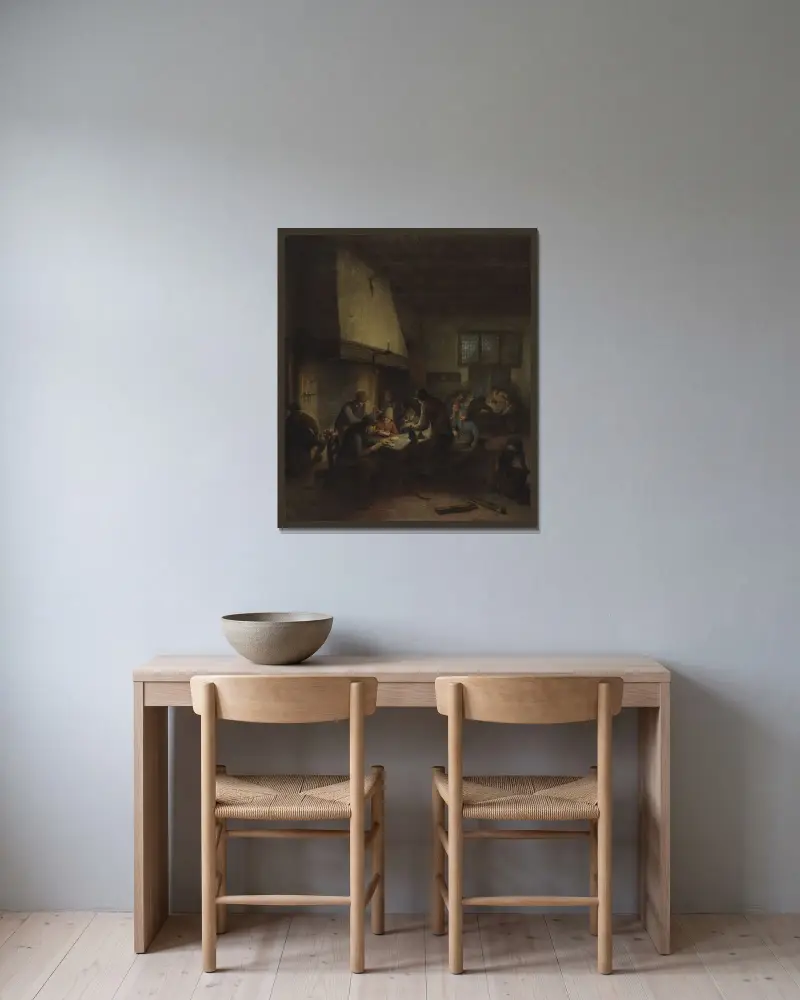 Tavern Scene av Adriaen van Ostade inramad på en vägg