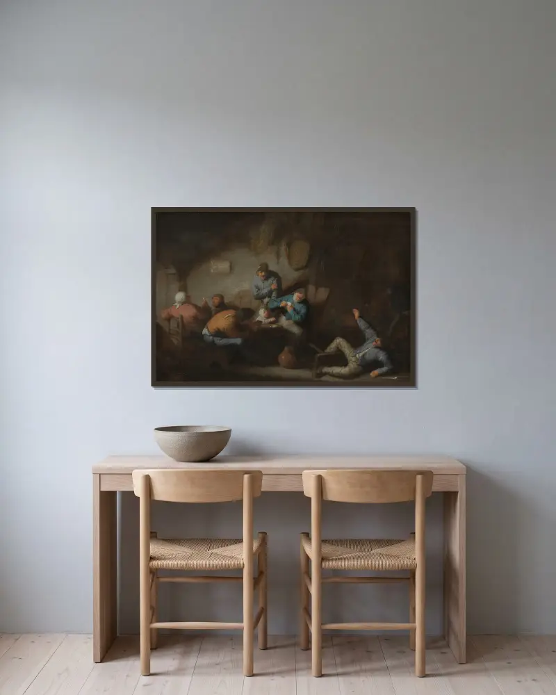 Hospodská scéna, Adriaen van Ostade v rámu na stěně