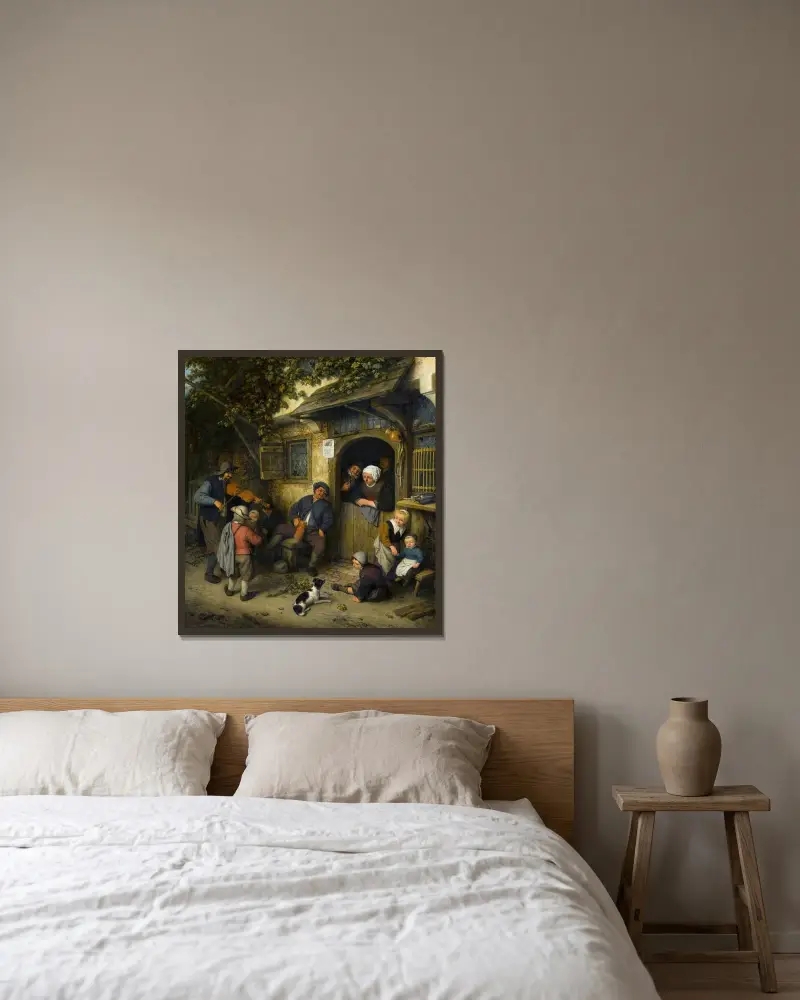 The Fiddler av Adriaen van Ostade inramad på en vägg