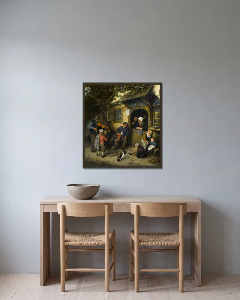 The Fiddler av Adriaen van Ostade inramad på en vägg
