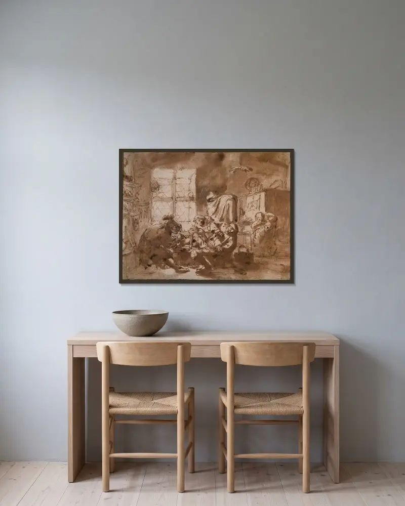 Die Beinoperation von Adriaen van Ostade gerahmt an einer Wand