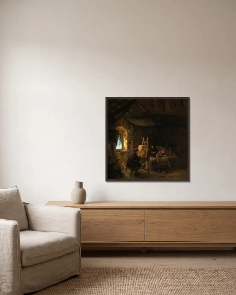 Malířův ateliér, Adriaen van Ostade v rámu na stěně