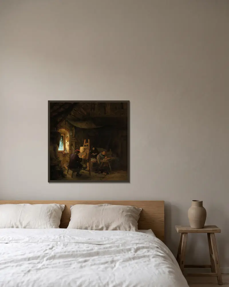 Malířův ateliér, Adriaen van Ostade v rámu na stěně