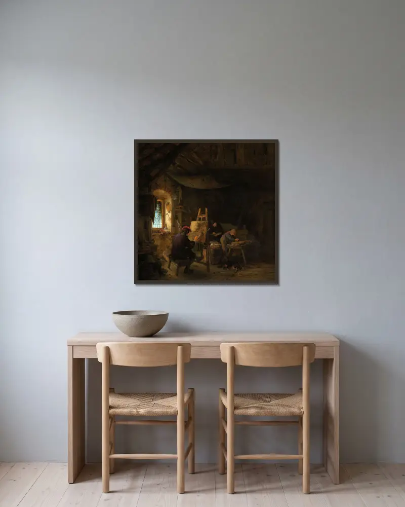 Malířův ateliér, Adriaen van Ostade v rámu na stěně