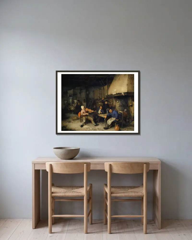 Violin Player and Drinking Farmers in a Tavern II av Adriaen van Ostade inramad på en vägg
