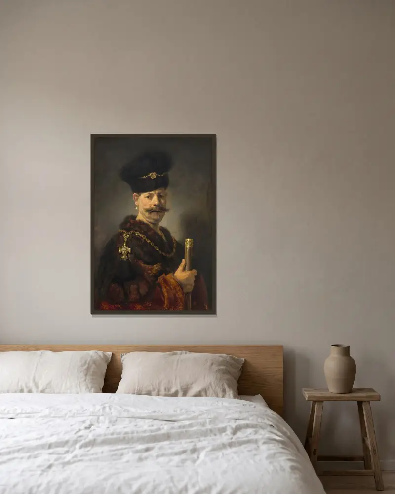 Ein polnischer Edelmann von Rembrandt van Rijn gerahmt an einer Wand