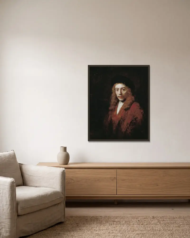 A Young man, perhaps the Artist’s Son Titus av Rembrandt van Rijn inramad på en vägg