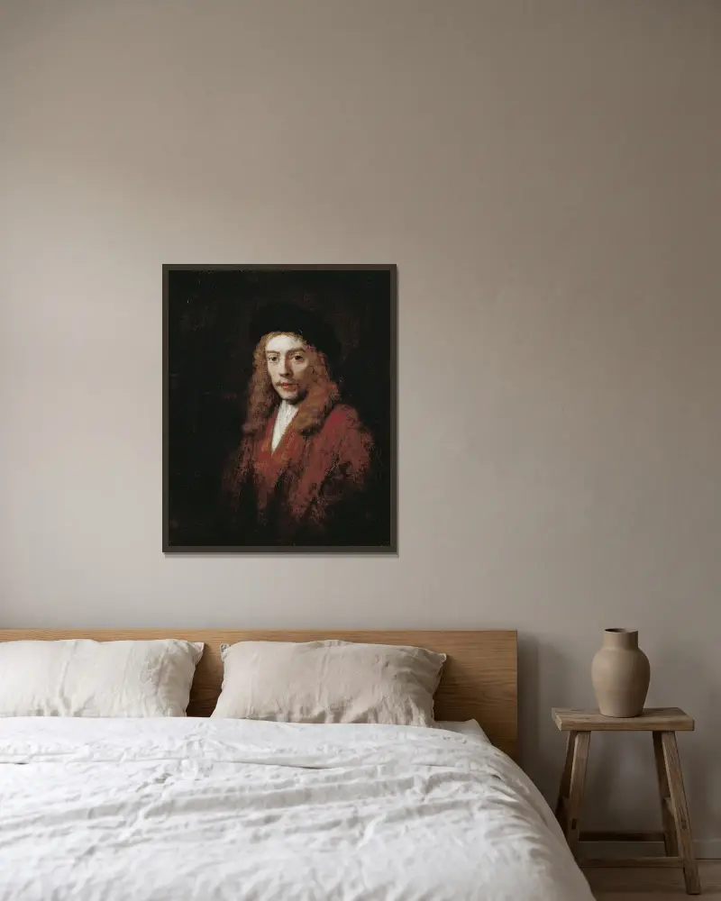 A Young man, perhaps the Artist’s Son Titus av Rembrandt van Rijn inramad på en vägg