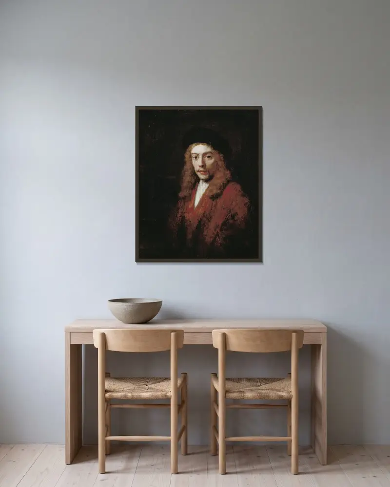 A Young man, perhaps the Artist’s Son Titus av Rembrandt van Rijn inramad på en vägg
