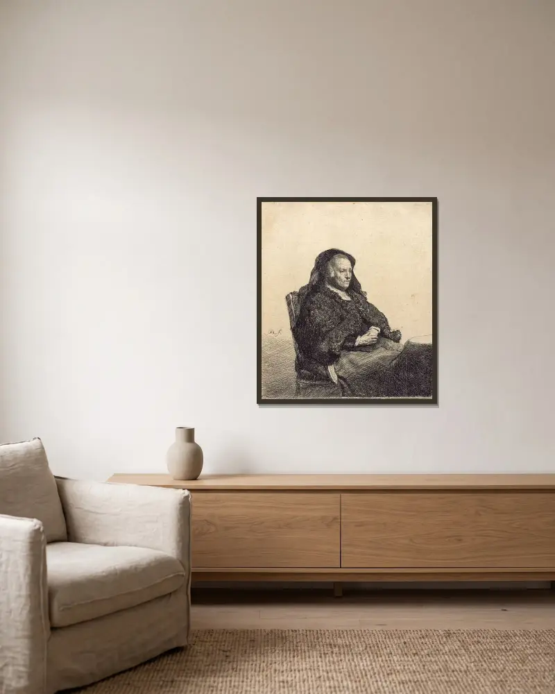 Starsza kobieta (matka Rembrandta, siedząca przy stole), Rembrandt van Rijn w ramie na ścianie