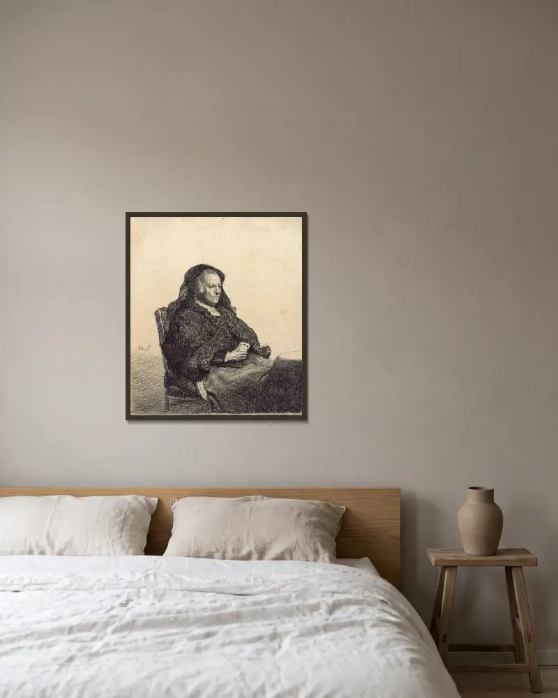Starsza kobieta (matka Rembrandta, siedząca przy stole), Rembrandt van Rijn w ramie na ścianie