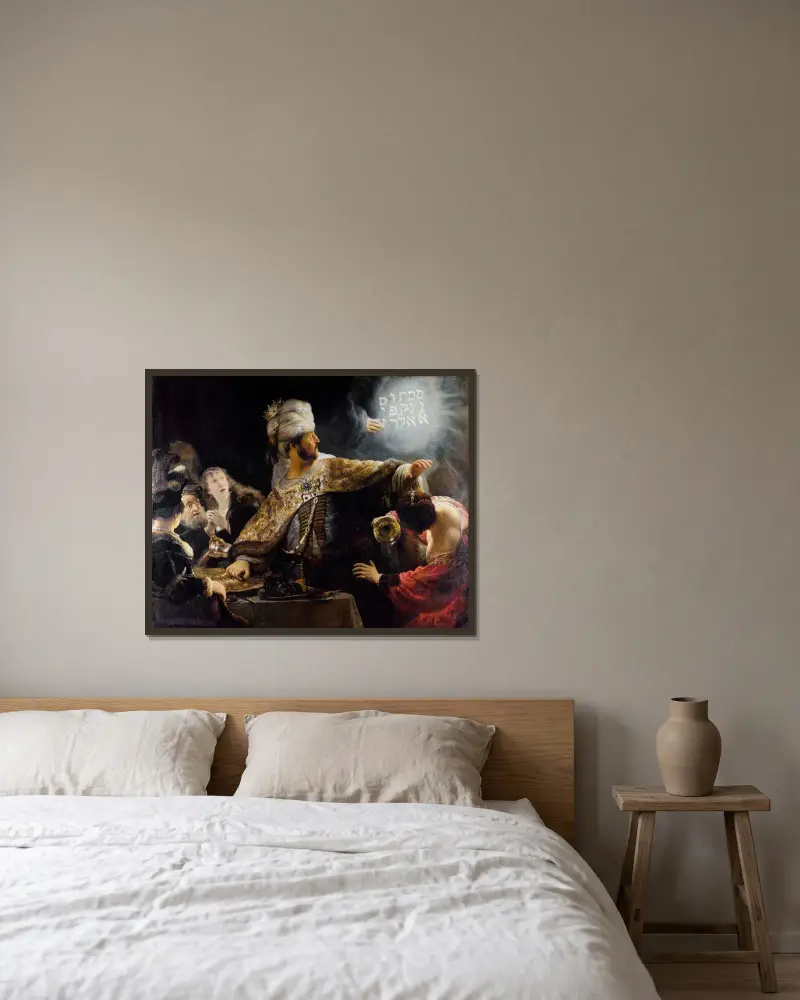 Belsazars Gastmahl von Rembrandt van Rijn gerahmt an einer Wand