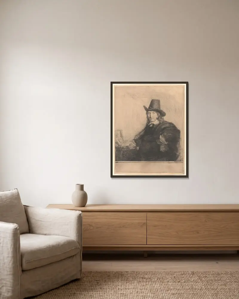 Jan Asselijn, malíř (Krabbetje), Rembrandt van Rijn v rámu na stěně