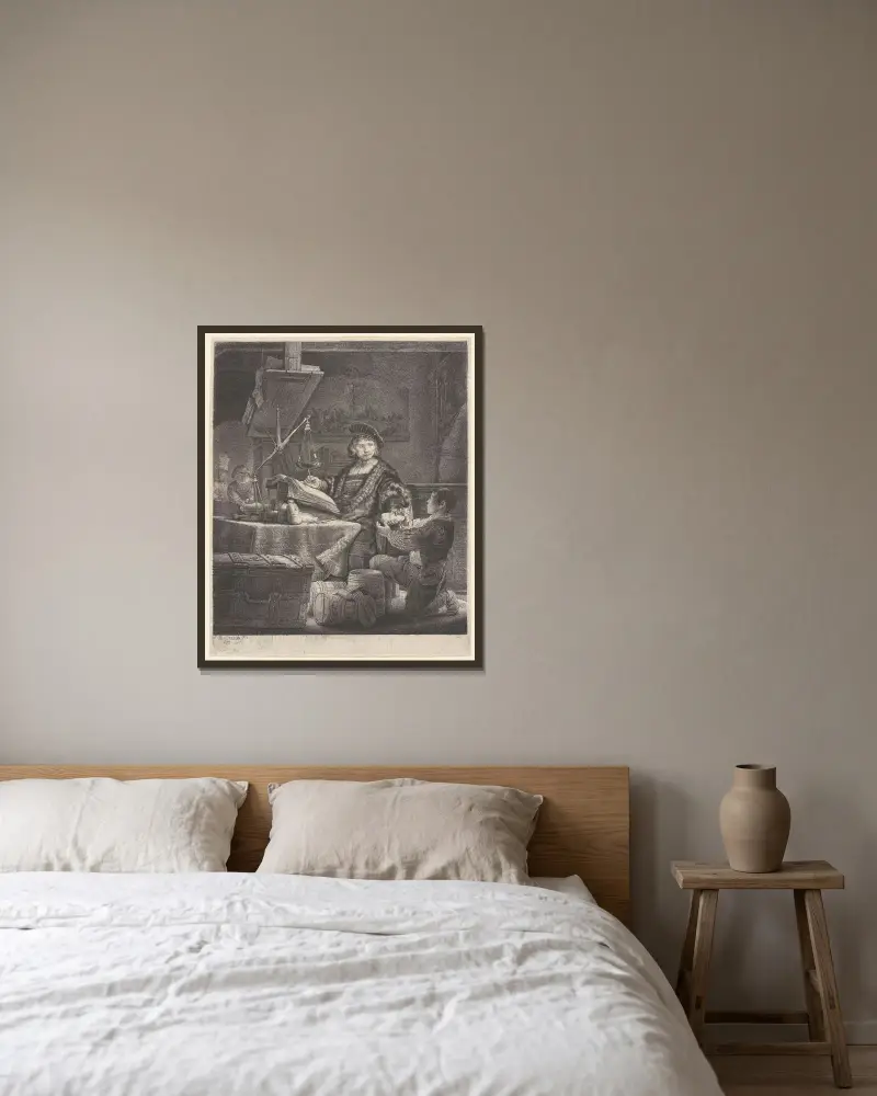 Jan Uytenbogaert von Rembrandt van Rijn gerahmt an einer Wand