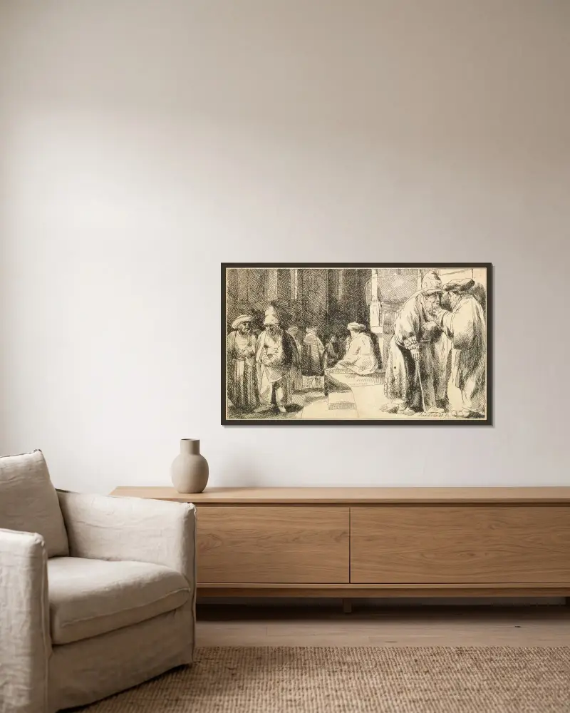 Żydzi w synagodze, Rembrandt van Rijn w ramie na ścianie