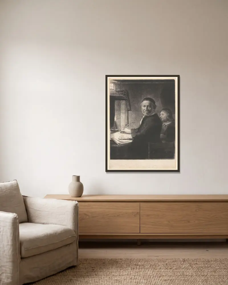 Lieven Willemsz van Coppenol, Writing Master av Rembrandt van Rijn inramad på en vägg